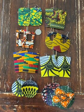 8 Pair African Print Statement Earrings